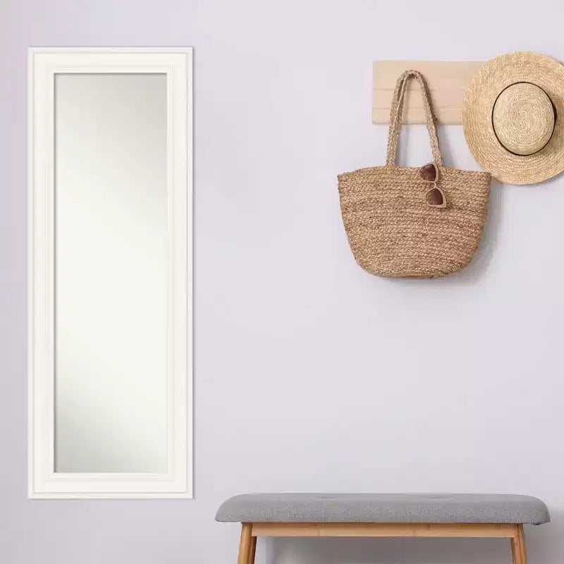 Miroir de porte pleine longueur sans biseau Ridge White 20" x 54" - Amanti Art : Cadre en polystyrène, quincaillerie de montage incluse