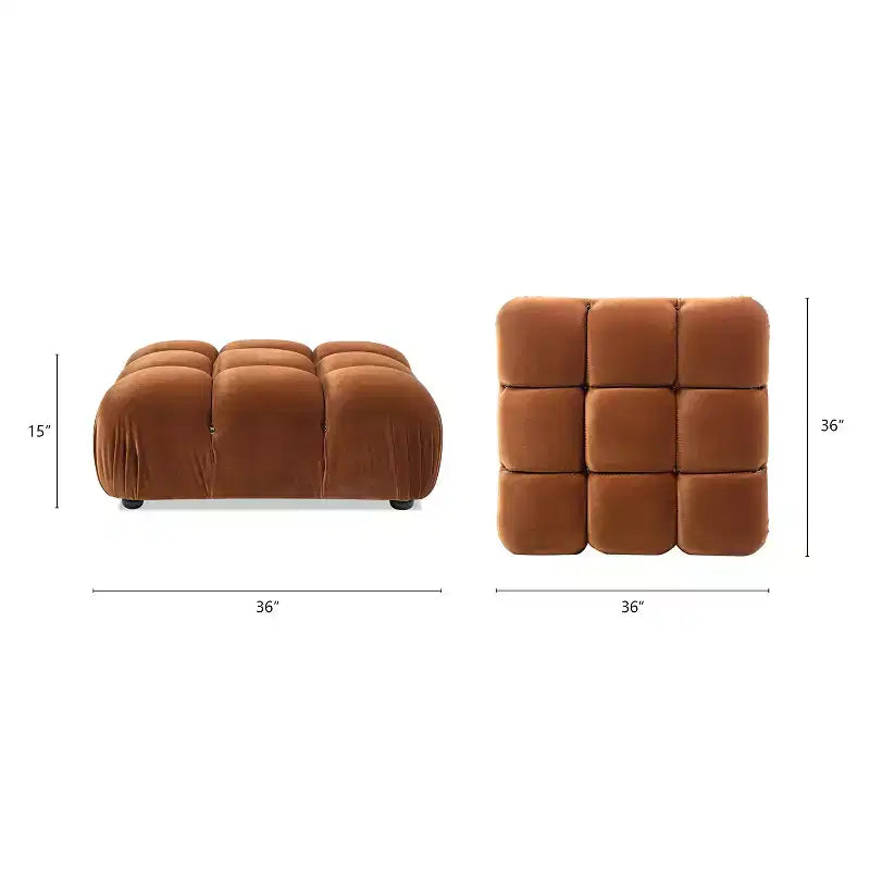Pouf modulable contemporain en velours haute performance vert olive de 91 cm