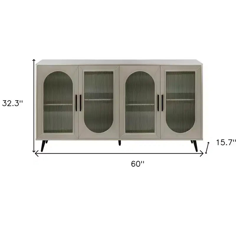 Buffet 60 po en bois doré et verre à quatre portes