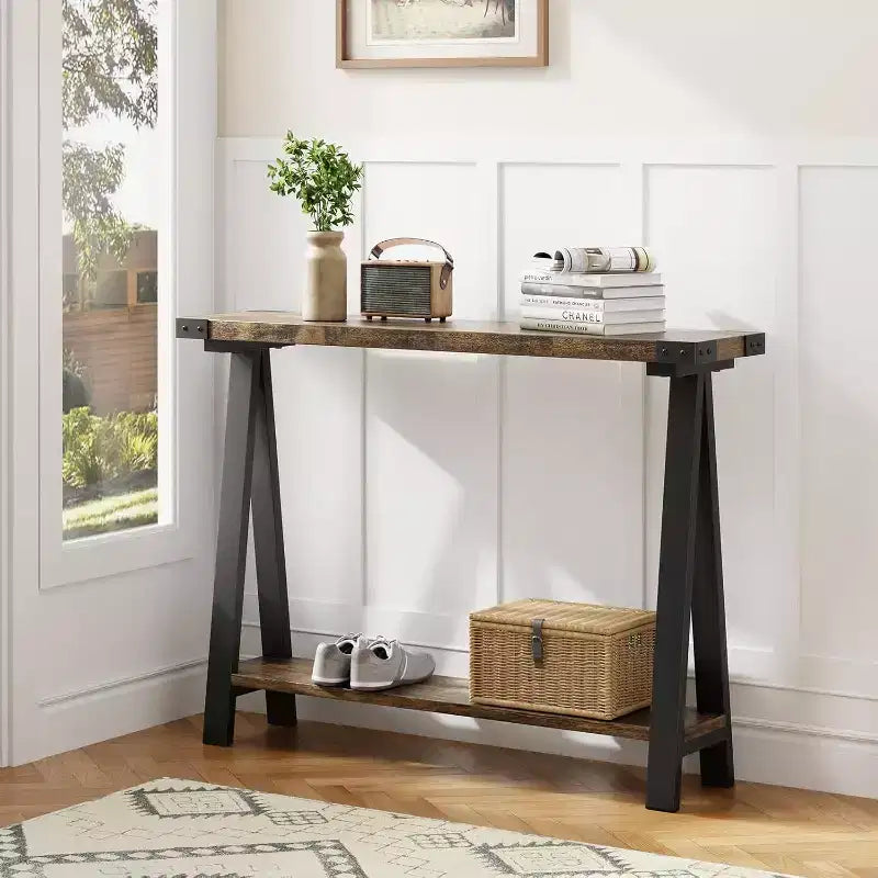 Table console étroite de ferme, table console de 43,3 po avec rangement
