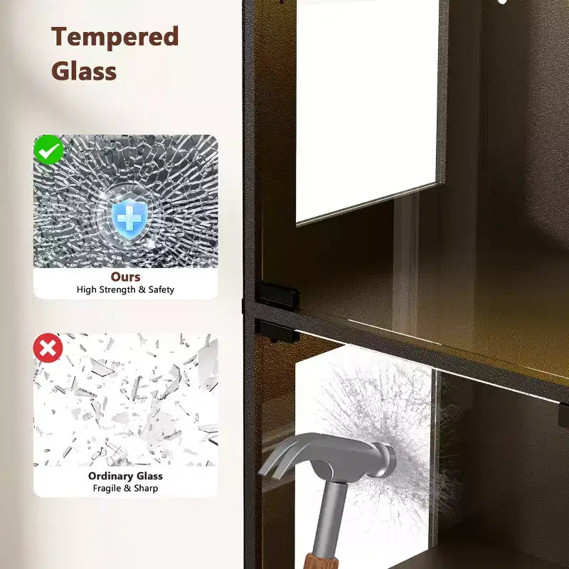 Vitrine en verre à 5 niveaux avec lumières LED, étagères réglables et 2 tiroirs, meuble de collection pour la maison et le bureau
