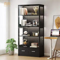 Vitrine en verre à 5 niveaux avec lumières LED, étagères réglables et 2 tiroirs, meuble de collection pour la maison et le bureau