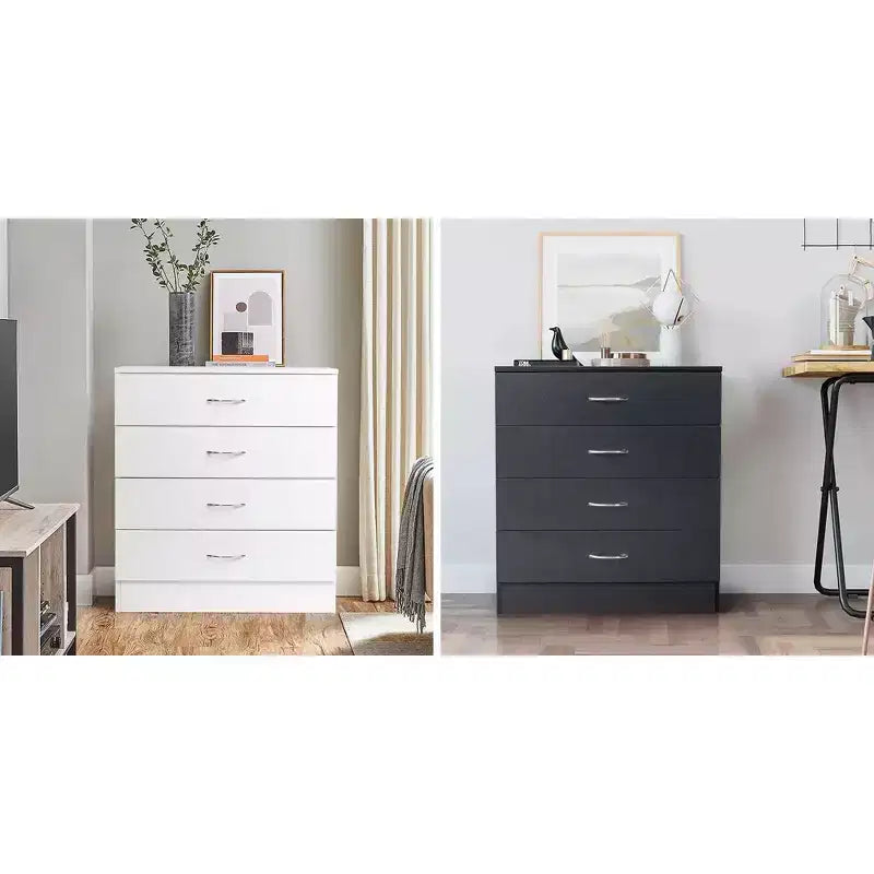 Commode 4 tiroirs en panneaux de particules blancs de 66 cm de large