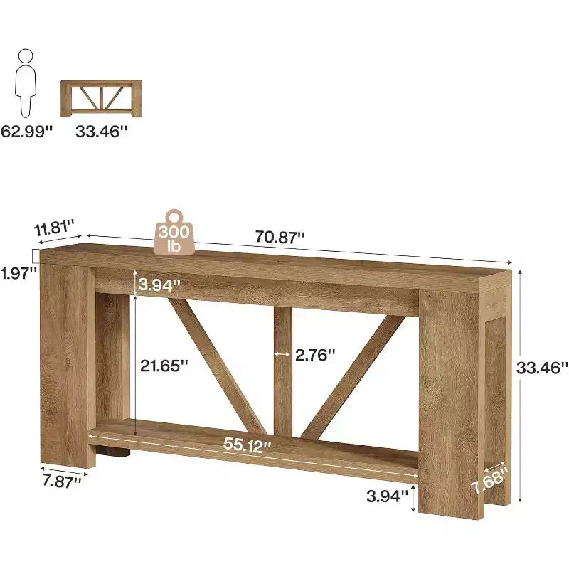 Console longue de 70,9 pouces, table de canapé de style rustique à 2 niveaux derrière le canapé, grande console d'entrée avec rangement pour le couloir, le foyer
