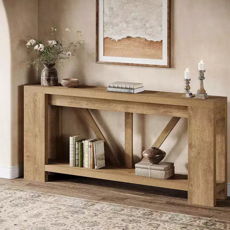Console longue de 70,9 pouces, table de canapé de style rustique à 2 niveaux derrière le canapé, grande console d'entrée avec rangement pour le couloir, le foyer