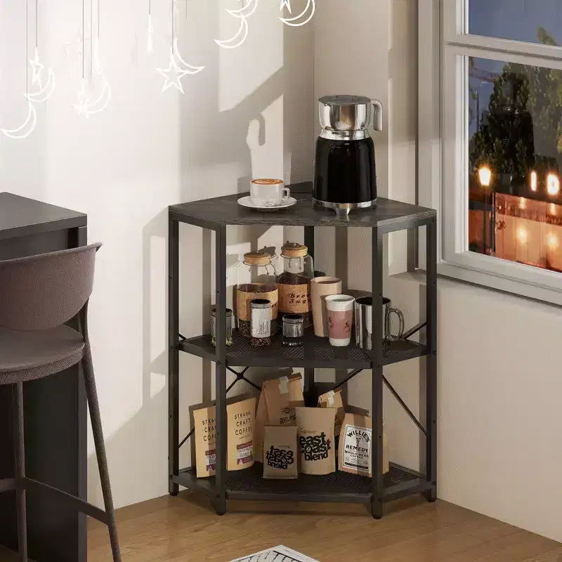 Support d'imprimante d'angle avec station de charge, étagère en maille métallique réglable, noir/marron/blanc