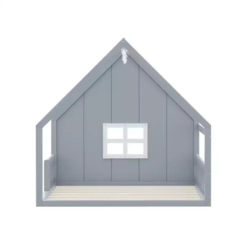 Lit cabane en bois de taille standard avec fenêtre et clôture
