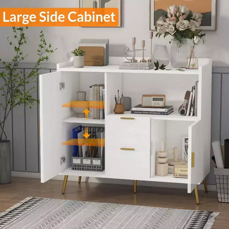 Armoire de rangement, buffet avec étagère, bar à café avec 2 tiroirs et 2 portes et rangement ouvert