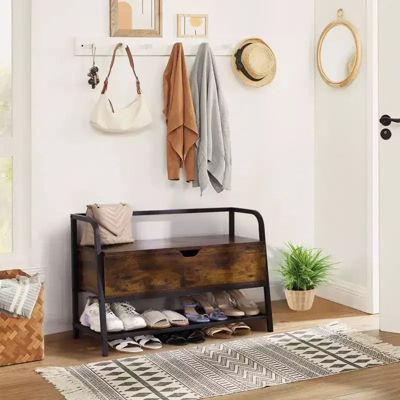 Banc à chaussures blanc de 120 cm avec portes coulissantes et coussin, banc de rangement d'entrée de style ferme avec compartiment caché et étagères réglables