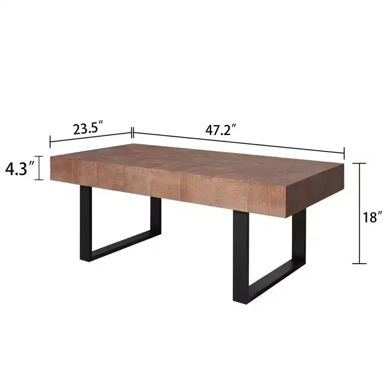 Table basse rustique avec pieds en métal, Table basse faite à la main de 120 cm pour salon, Table d'appoint avec plateau en bois pour la décoration intérieure, Marron/Noir