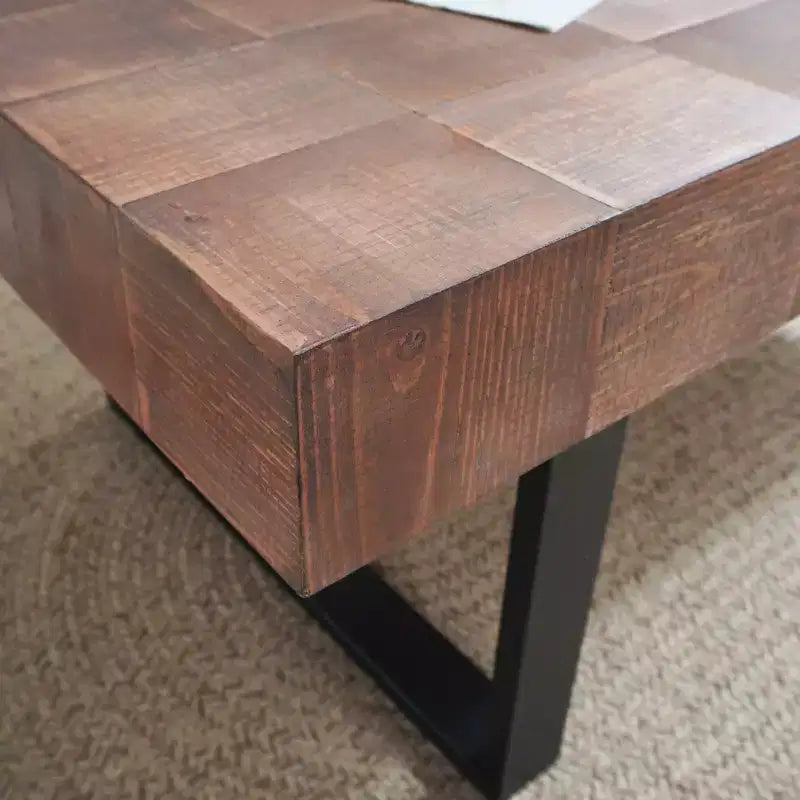 Table basse rustique avec pieds en métal, Table basse faite à la main de 120 cm pour salon, Table d'appoint avec plateau en bois pour la décoration intérieure, Marron/Noir