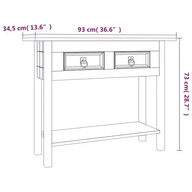 Console Table Brun Pin Massif Ciré 36.6 x 13.6 x 28.7 in