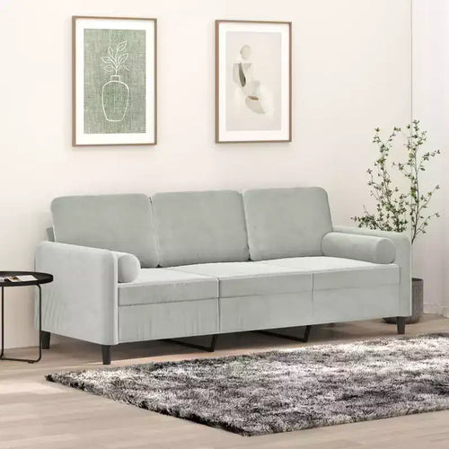 Canapé 3 places avec coussins décoratifs Velours gris clair 180 cm