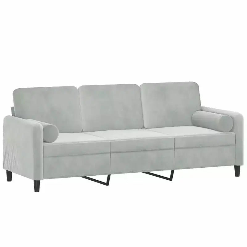 Canapé 3 places avec coussins décoratifs Velours gris clair 180 cm