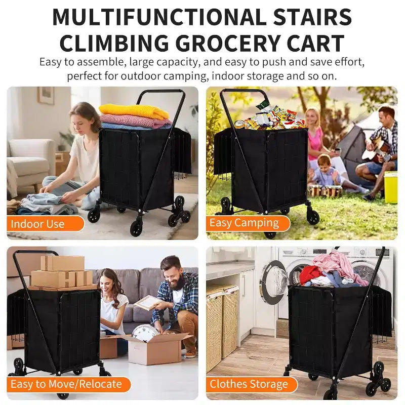Chariot de courses escalier avec doublure imperméable, chariot utilitaire pliable avec roues arrière triples, roues pivotantes à 360 degrés, chariot d'épicerie pliable portable