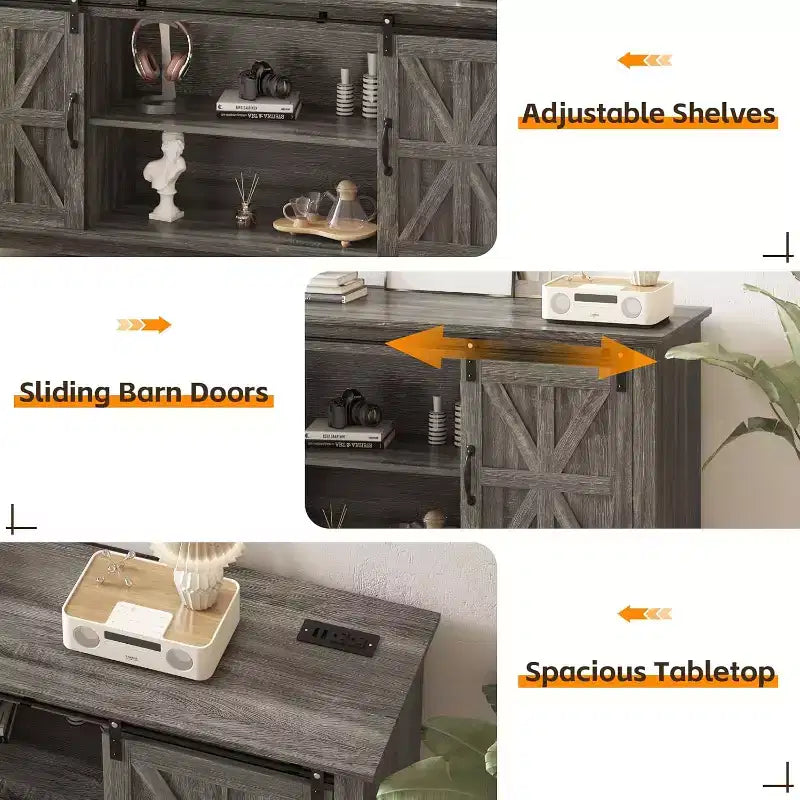 Meuble TV de ferme de 70 pouces avec portes coulissantes en croix, Centre de divertissement pour salon