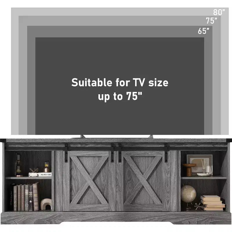 Meuble TV de ferme de 70 pouces avec portes coulissantes en croix, Centre de divertissement pour salon