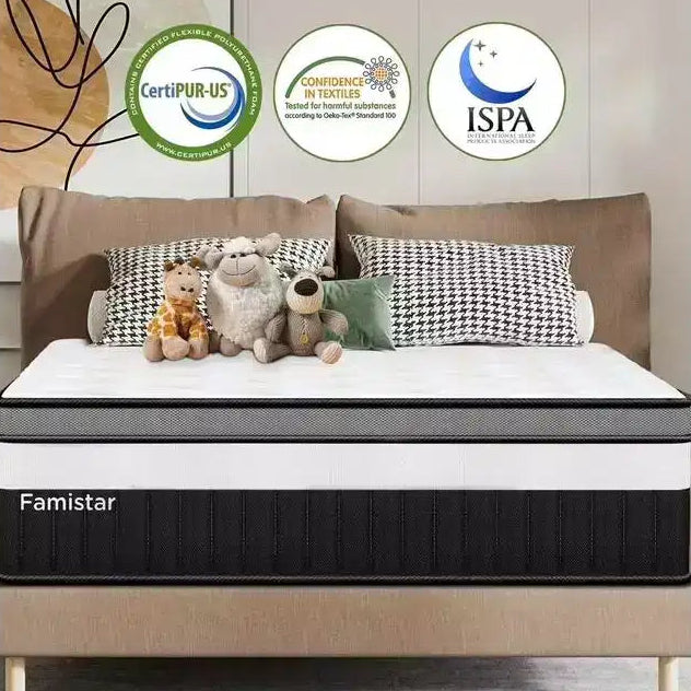 14 King Size Mattress in a Box, Memory Foam and Pocket Innerspring Mattress for Motion Isolation, Medium Firm, Pressure Relief