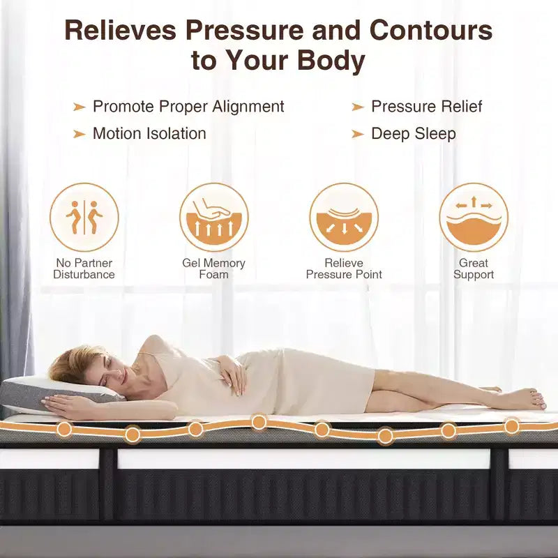 Matelas 14 pouces King Size en boîte, en mousse à mémoire de forme et ressorts ensachés pour l'isolation des mouvements, fermeté moyenne, soulagement de la pression