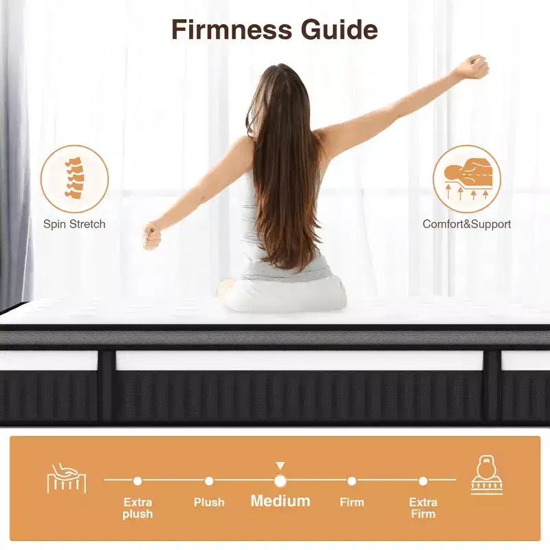 Matelas 14 pouces King Size en boîte, en mousse à mémoire de forme et ressorts ensachés pour l'isolation des mouvements, fermeté moyenne, soulagement de la pression