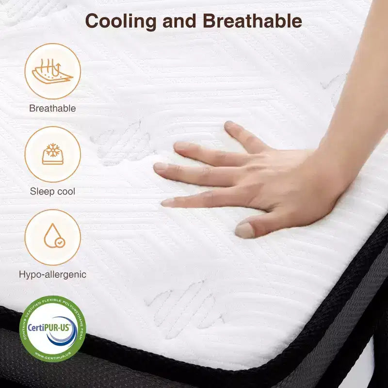 Matelas 14 pouces King Size en boîte, en mousse à mémoire de forme et ressorts ensachés pour l'isolation des mouvements, fermeté moyenne, soulagement de la pression