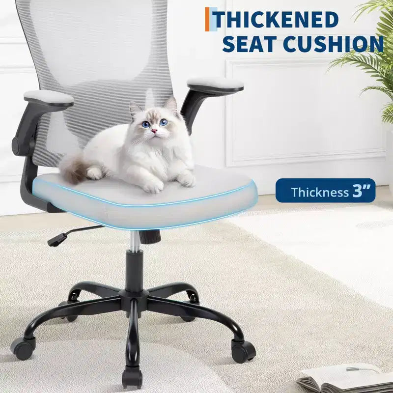 Fauteuil de bureau ergonomique haut de gamme en maille gris clair - Appui-tête réglable et dossier inclinable, pivotant à 360° - Roulettes silencieuses, agréable pour la peau et durable