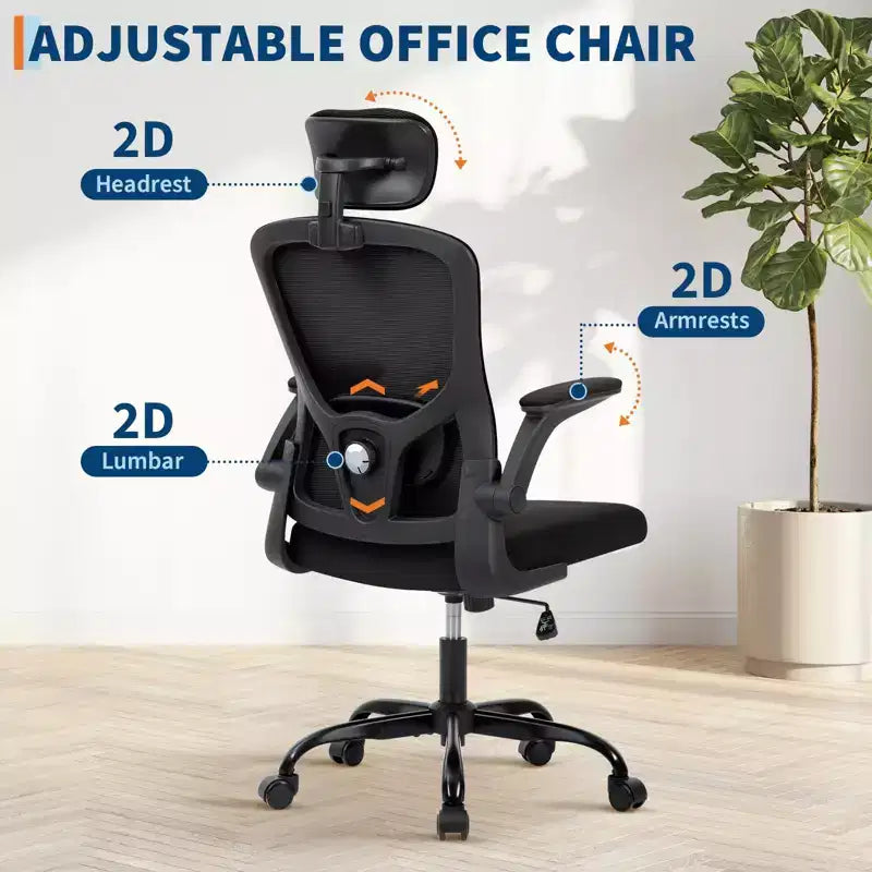 Fauteuil de bureau ergonomique haut de gamme en maille gris clair - Appui-tête réglable et dossier inclinable, pivotant à 360° - Roulettes silencieuses, agréable pour la peau et durable