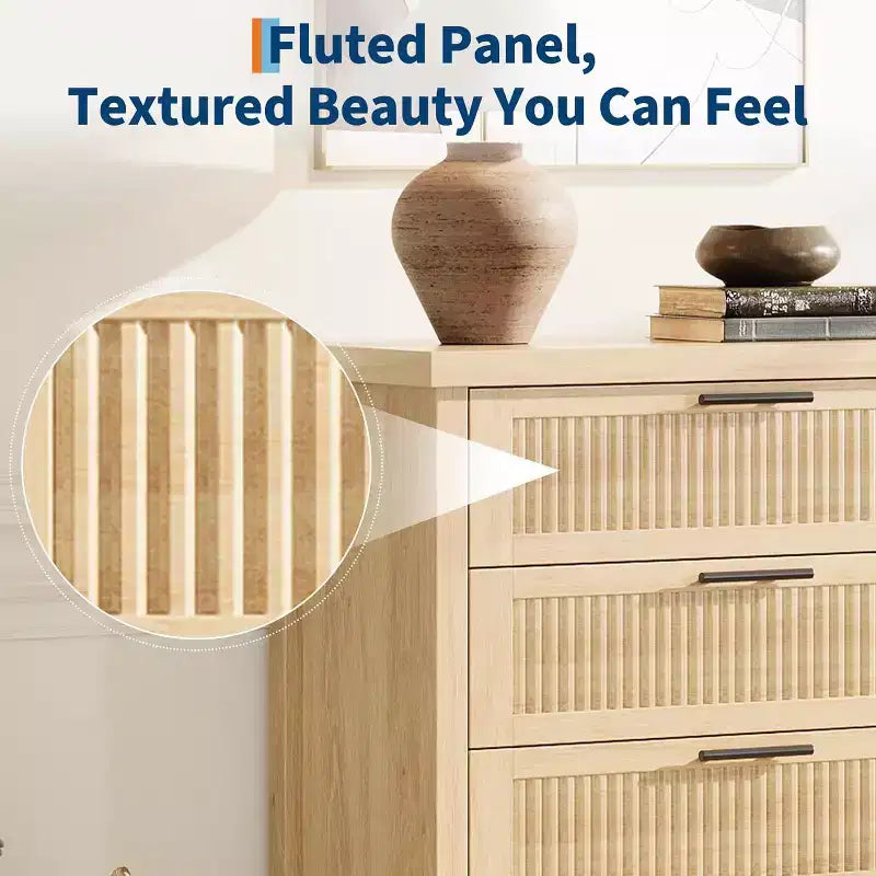 Commode cannelée pour chambre, chiffonnier de 90 cm de haut avec 4 tiroirs de rangement, meuble de rangement en bois moderne pour salon, chambre, entrée