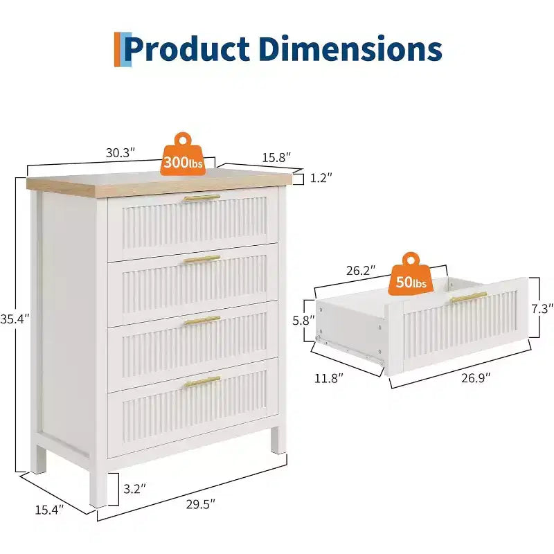 Commode cannelée pour chambre, chiffonnier de 90 cm de haut avec 4 tiroirs de rangement, meuble de rangement en bois moderne pour salon, chambre, entrée