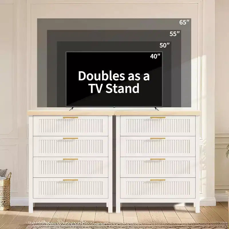Commode cannelée pour chambre, chiffonnier de 90 cm de haut avec 4 tiroirs de rangement, meuble de rangement en bois moderne pour salon, chambre, entrée