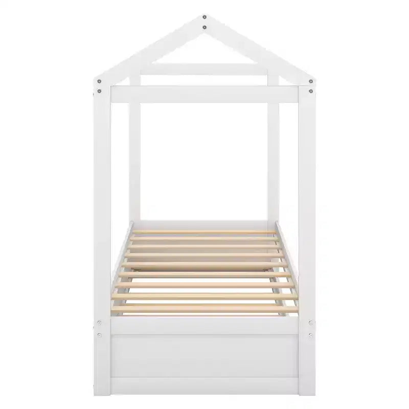 Lit cabane en bois double avec lit gigogne, blanc