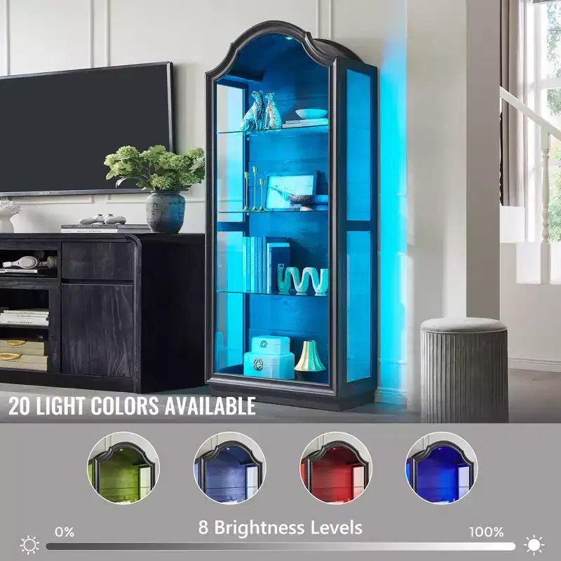Garde-manger de cuisine voûté de 72 pouces, vitrine en verre à 4 niveaux avec 20 couleurs de lumières LED, étagère de présentation moderne pour salon
