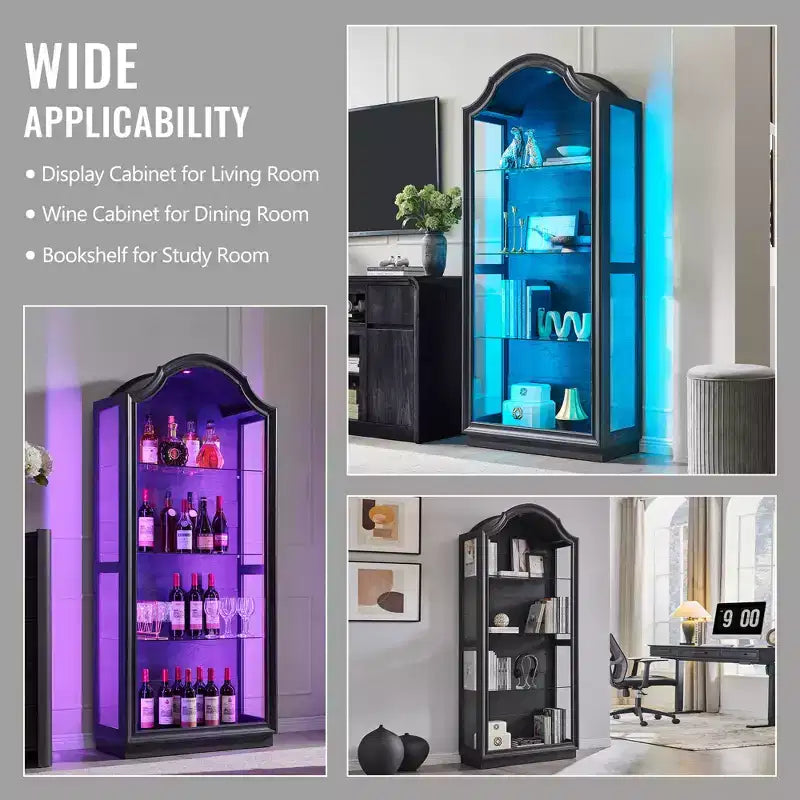 Garde-manger de cuisine voûté de 72 pouces, vitrine en verre à 4 niveaux avec 20 couleurs de lumières LED, étagère de présentation moderne pour salon