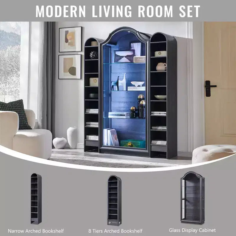 Garde-manger de cuisine voûté de 72 pouces, vitrine en verre à 4 niveaux avec 20 couleurs de lumières LED, étagère de présentation moderne pour salon