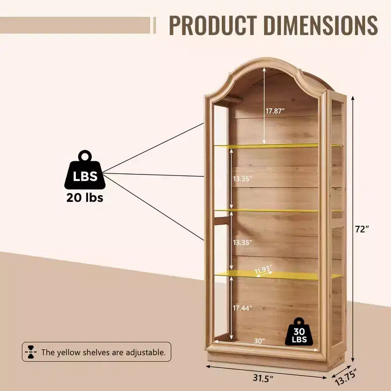 Garde-manger de cuisine voûté de 72 pouces, vitrine en verre à 4 niveaux avec 20 couleurs de lumières LED, étagère de présentation moderne pour salon