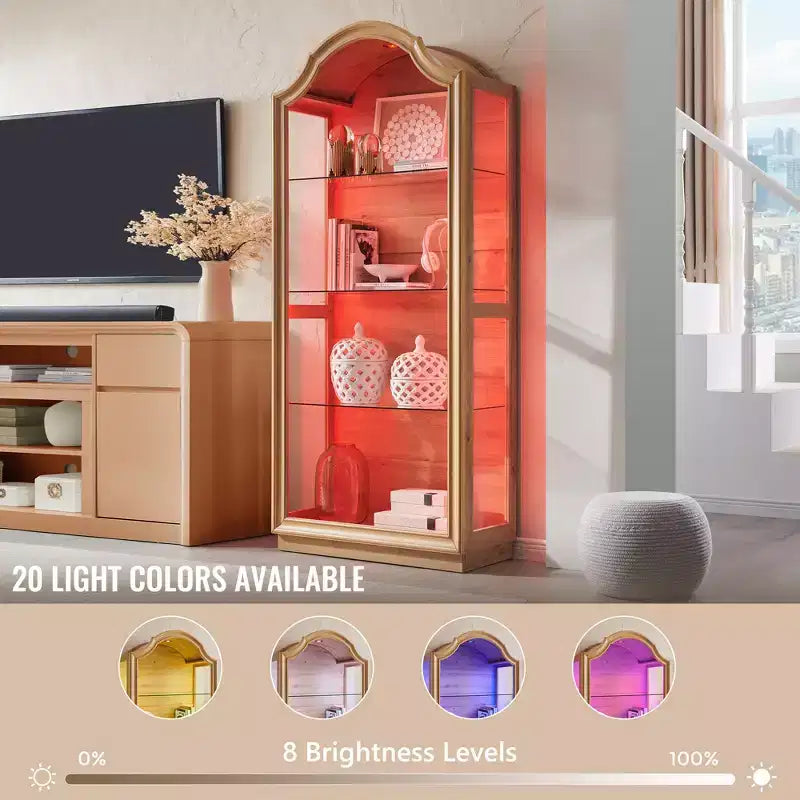 Garde-manger de cuisine voûté de 72 pouces, vitrine en verre à 4 niveaux avec 20 couleurs de lumières LED, étagère de présentation moderne pour salon