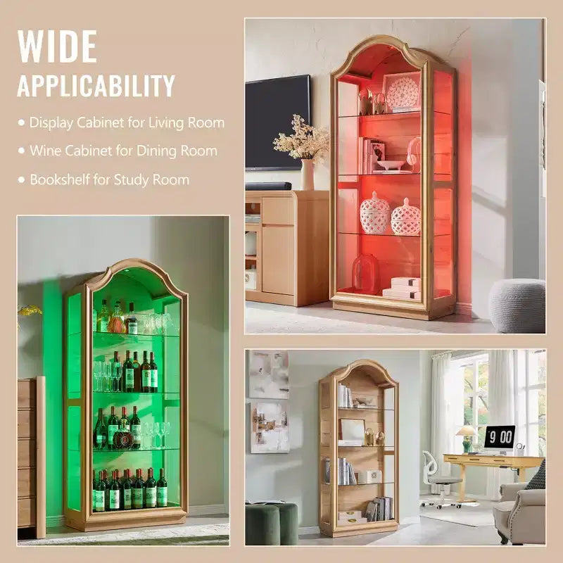 Garde-manger de cuisine voûté de 72 pouces, vitrine en verre à 4 niveaux avec 20 couleurs de lumières LED, étagère de présentation moderne pour salon