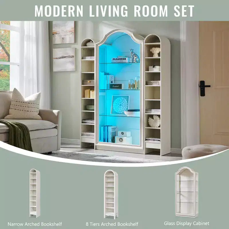 Garde-manger de cuisine voûté de 72 pouces, vitrine en verre à 4 niveaux avec 20 couleurs de lumières LED, étagère de présentation moderne pour salon