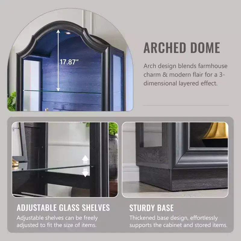 Garde-manger de cuisine voûté de 72 pouces, vitrine en verre à 4 niveaux avec 20 couleurs de lumières LED, étagère de présentation moderne pour salon