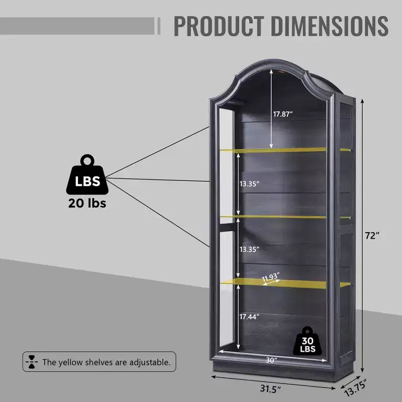 Garde-manger de cuisine voûté de 72 pouces, vitrine en verre à 4 niveaux avec 20 couleurs de lumières LED, étagère de présentation moderne pour salon