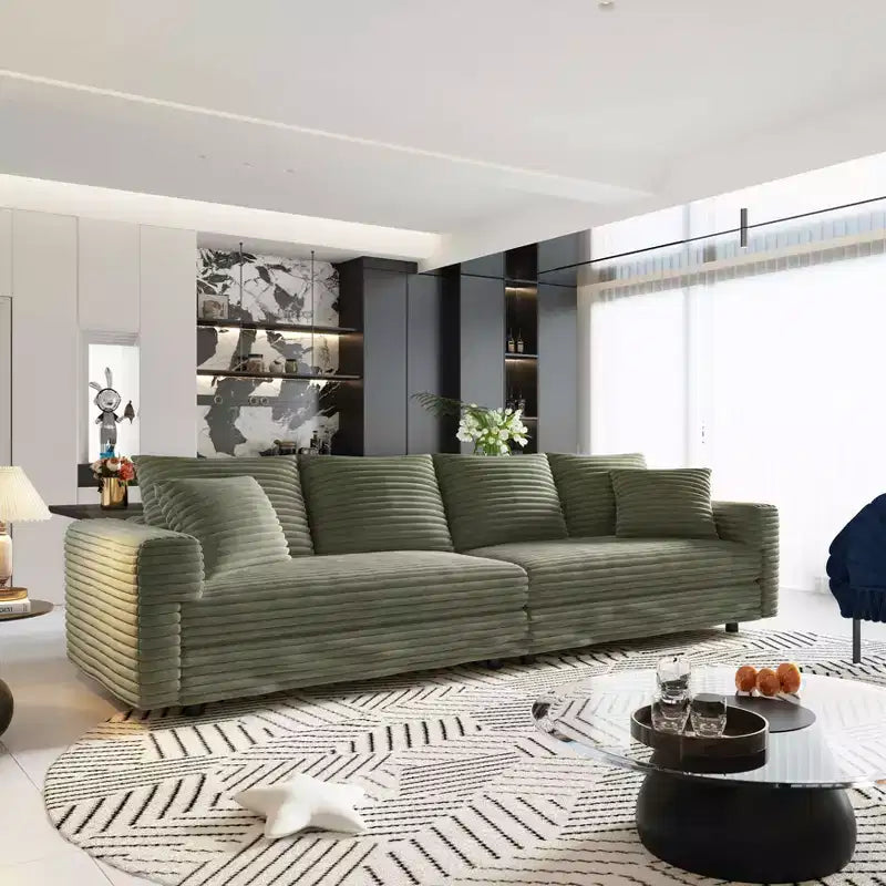 Canapé 4 places en velours côtelé douillet 102,4 avec coussins moelleux, 3 ottomans, canapé convertible profond, chaise longue verte