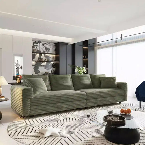 Canapé 4 places en velours côtelé douillet 102,4 avec coussins moelleux, 3 ottomans, canapé convertible profond, chaise longue verte